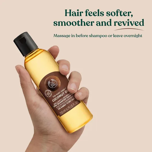 Miniatura 4 de The Body Shop Aceite de coco Brilliantly Nourishing Pre-Shampoo Hair Oil, 6.75 onzas líquidas
