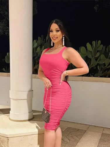 Miniatura 3 de BEAGIMEG Vestido midi sin mangas sexy fruncido para mujer