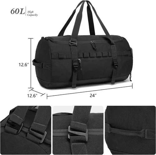 Miniatura 5 de Lyweem Bolsa de viaje para hombres, 60L, bolsa de lona deportiva, de gran tamaño, bolsa de fin de semana, bolsa de noche para mujeres