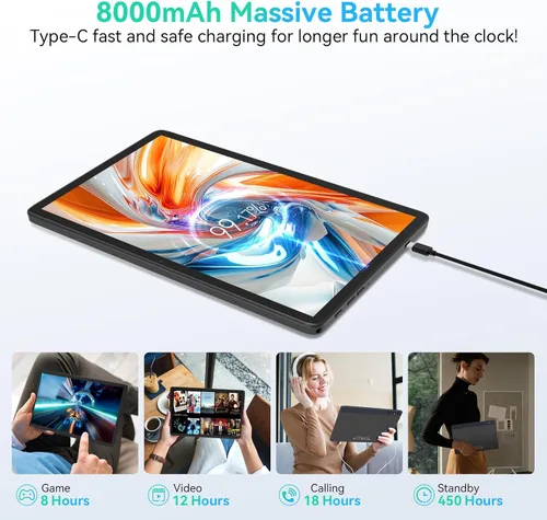 Miniatura 3 de Tablet Android 14 2 en 1 de 10 pulgadas con teclado/funda, 14 GB de RAM, 128 GB de ROM (TF 1 TB), Octa-Core, pantalla Incell, WiFi 5G+4G LTE