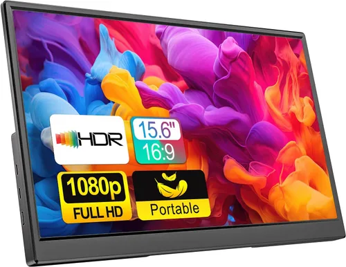Monitor portátil de 15.6 pulgadas 1080P FHD USB-C HDMI Monitor de viaje ultradelgado con soporte y altavoces, extensor de pantalla de juegos IPS