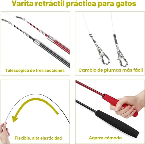 Miniatura 4 de MeoHui Juguetes para gatos de interior, juguete interactivo para gatos, 2 juguetes retráctiles y 9 juguetes de plumas de gato, juguetes divertidos
