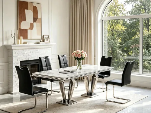 Miniatura 19 de 5 Piece Black Marble Dining Table Set for 4, Modern Faux Marble Kitchen Dining Room Tables with 4 Leather Chairs Set, 68.11" Luxury Rectangular