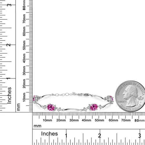 Miniatura 75 de Gem Stone King 925 Sterling Silver Gemstone Birthstone and White Created Sapphire Tennis Bracelet For Women Oval 7X5MM and 2MM 6 Inch + 1 Inch