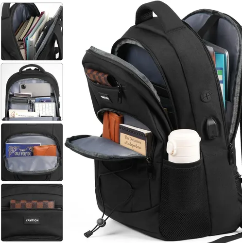 Miniatura 3 de YAMTION Mochila escolar para hombres y mujeres, mochila universitaria para adolescentes, mochila para computadora portátil, mochila escolar con Negro