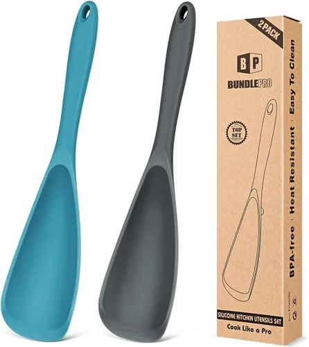 Paquete de 2 cucharas de cocina para utensilios de cocina antiadherentes, cuchara espátula multifuncional libre de BPA, diseño de una sola pieza,