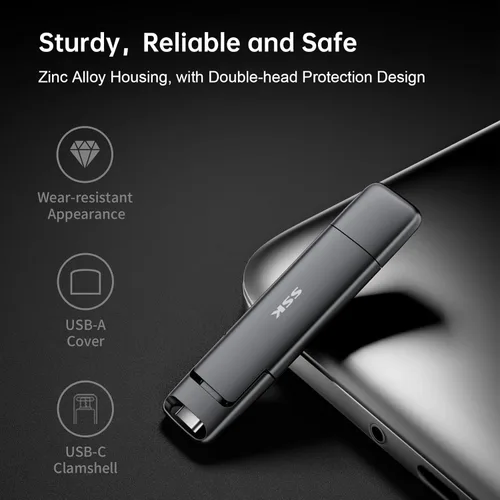 Miniatura 6 de SSK Unidad flash USB C dual de 128 GB, 2 en 1 tipo C+ USB A 3.2 Gen2, unidad de pulgar de estado sólido, velocidad súper rápida de hasta 550 MB/s
