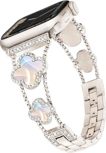 Miniatura 17 de wipalor Correa de trébol de cuatro hojas para Apple Watch para mujer de 42mm 41mm 40mm 38mm, correas delgadas iWatch para mujer, correas metálicas