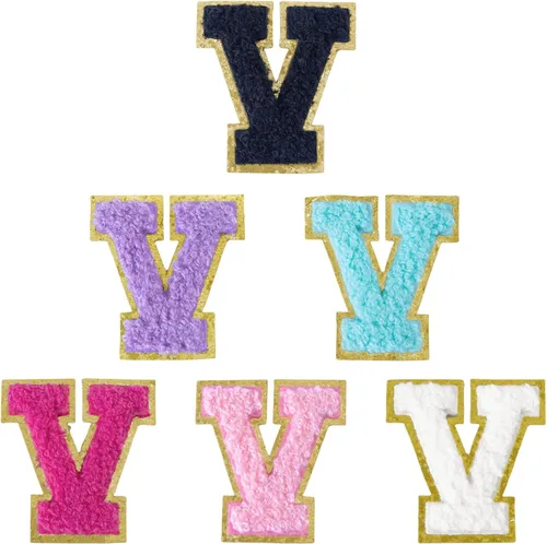 Miniatura 222 de 6 piezas de parches de letras de chenilla autoadhesivas, parches de letras preppy de 2 pulgadas para bolsos, ropa y sombreros, grandes pegatinas