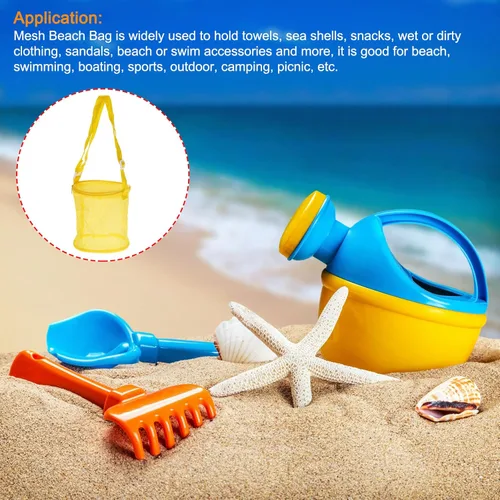 Miniatura 5 de PATIKIL Bolsas de playa de malla, mochila de arena, conchas, aperitivos, coleccionar, bolsas de asas con cremallera para viajes, Amarillo, Classic