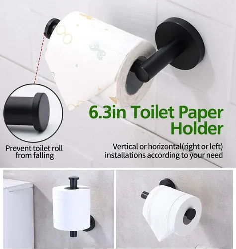 Miniatura 4 de Juego de accesorios de baño de 10 piezas, incluye barras de toalla de mano de 16 pulgadas, soportes para papel higiénico, anillos de toalla, ganchos