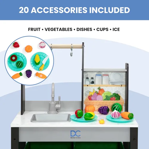 Miniatura 5 de Delta Children - Cocina de juguete Gourmet Todo en Uno de Rincón - Juego de cocina con estufa segura y sin calor con luces, horno, fregadero, Gris