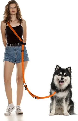 Miniatura 16 de Correa de perro manos libres, correa cruzada para perro, cinturón de cintura de 5.3 a 7.8 pies con cinturón de seguridad para automóvil