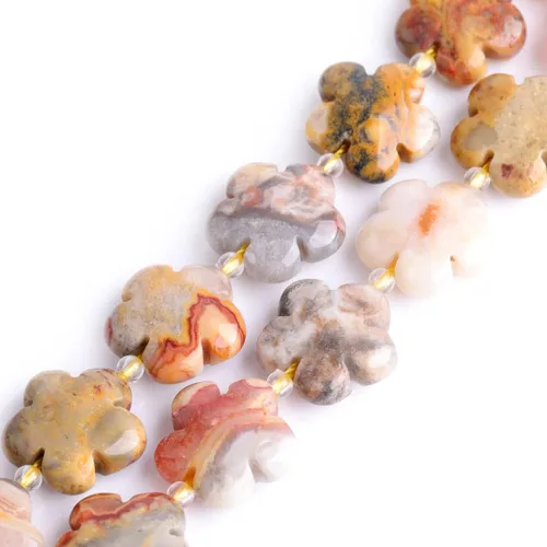 Miniatura 14 de GEM-Inside - 26 cuentas semipreciosas de 0.594 pulgadas (0.591 in) con diseño de flores de plantas naturales de África Bood Jasper para hacer joyas