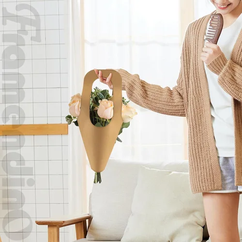 Miniatura 7 de Framendino, Paquete de 50 bolsas de regalo de flores de papel kraft, ramo de envoltura floral con asa, fundas para floristería para embalaje, boda