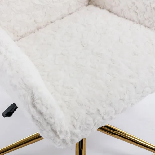 Miniatura 7 de HomVent Bonita silla de oficina peluda, moderna silla de escritorio de piel sintética blanca, silla de escritorio de maquillaje con ruedas y base