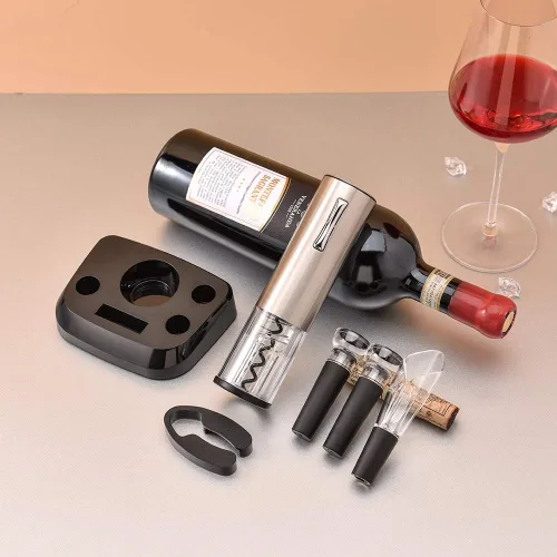 Miniatura 5 de COKUNST Juego de abridor de vino eléctrico con soporte, sacacorchos con carga USB, abrebotellas inalámbrico recargable de un clic con vertedor