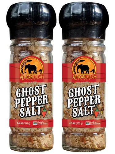 Miniatura 10 de African Dream Foods - Sal picante de pimienta fantasma Sal de chile totalmente natural Fabricado con pimientos fantasma africanos 3.5 onzas