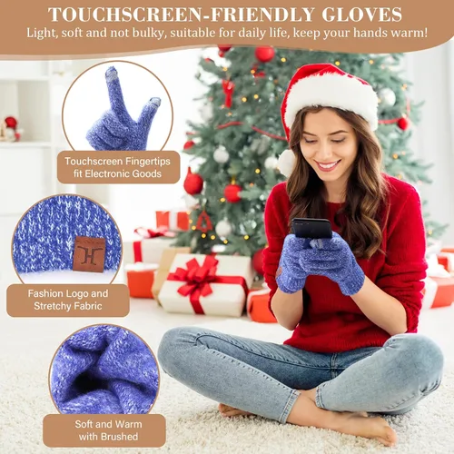 Miniatura 3 de Conjunto de bufanda larga de punto acanalado con forro polar y gorro para pantalla táctil, regalos para mujer