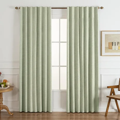 Miniatura 10 de Cortinas opacas de 120 pulgadas, 2 paneles de 100% bloqueo de luz, aislamiento térmico y reducción de ruido, mezcla de lino plisado con gancho