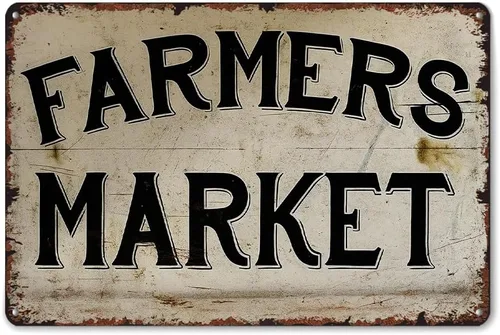 Vintage Aluminum Farmers Market Sign Funny Metal Tin Signs 8x12 Inch Aluminum Retro Poster-For Living Bathroom Room Kitchen Bedroom Patio Wall Decor
