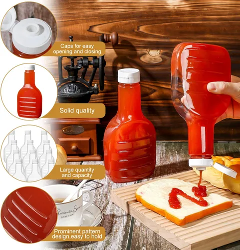 Miniatura 3 de Roshtia Paquete de 30 botellas de plástico transparente de 16 onzas para aderezo para ensaladas, botellas vacías a granel con tapa superior abatible