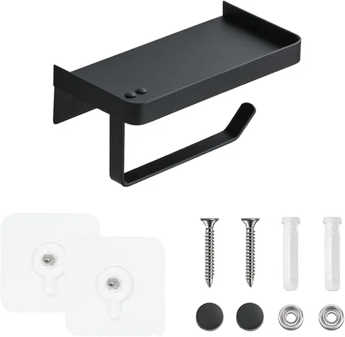 Soporte adhesivo de papel higiénico con estante, soporte de rollo de papel higiénico de acero inoxidable 304, dispensador de papel higiénico en