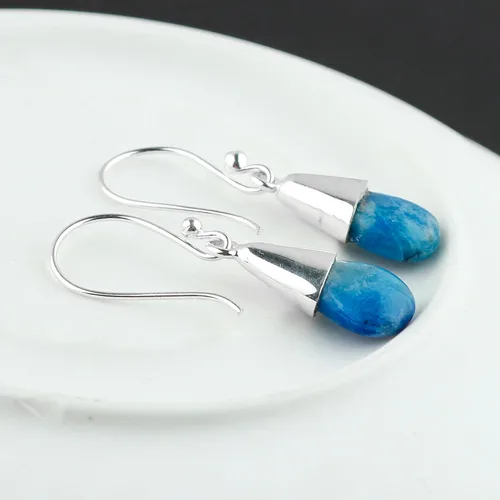Miniatura 76 de Aretes de aro de cristal afganita natural Piedras afganas de alto grado Aretes chapados en plata Gota lisa Joyas de piedras preciosas hechas