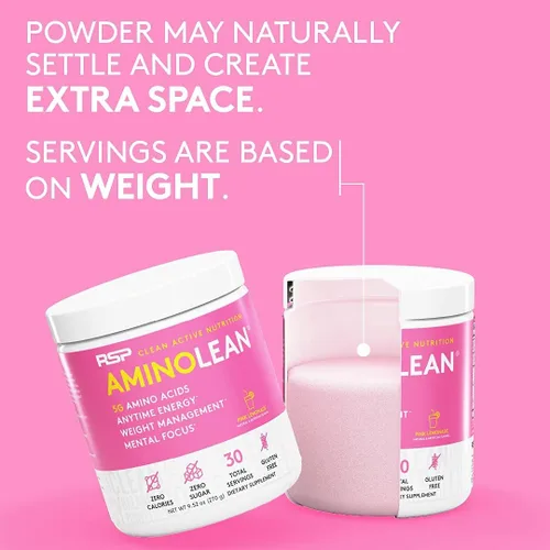 Miniatura 7 de Fórmula para ganar energía y perder peso de RSP AminoLean. BCAA en polvo con ALC, extracto de té verde y cafeína para desarrollar el músculo magro