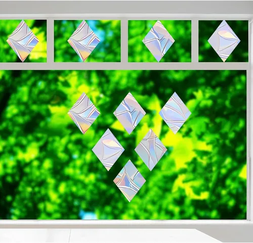 Miniatura 3 de 75 piezas de calcomanías anticolisión de diamante para ventanas para salvar a las aves - Vinilo prismático arcoíris sin adhesivo En forma de diamante