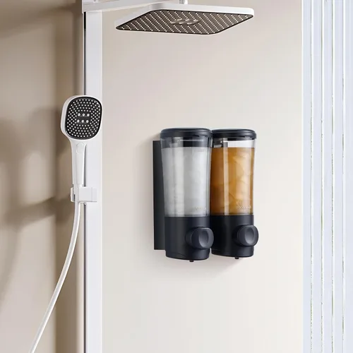 Miniatura 2 de Dispensador de champú para pared de ducha, 2 cámaras, sin taladro, dispensador de champú y acondicionador de 15 oz/450 ml cada recipiente
