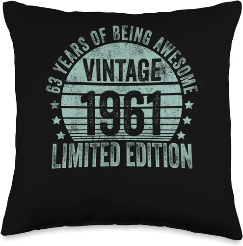 63 Year Old Vintage 1961 Limited Edition Bday Cojín retro de 63 cumpleaños para hombres y mujeres, 16 x 16 pulgadas, multicolor