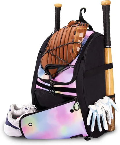 Bolsa de béisbol juvenil con compartimento ventilado para zapatos, bolsa de bate de sóftbol para guantes de bateo, casco, equipo de teeball - Rosado