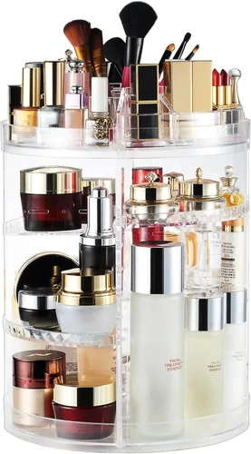 Organizador de maquillaje, rotación de 360 °, ajustable muestrario de almacenador de cosméticos, estuche con gran capacidad