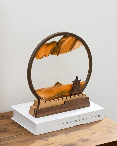 Miniatura 3 de BelaRola Arte de arena móvil para adultos, imagen de paisaje de arena de movimiento líquido con base de madera de gran pared, decoración