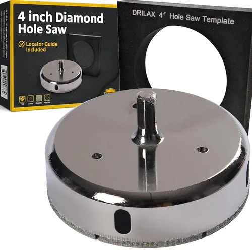 Drilax Kit de sierra de agujero de diamante de 4 pulgadas con azulejo guía y cortador de agujeros de vidrio para porcelana, cerámica, cuarzo y