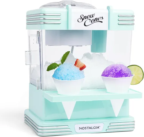Nostalgia Máquina de Hielo Raspado de Cono de Nieve - Máquina Retro de Mesa de Granizado que Hace 20 Golosinas Heladas - Incluye 2 Vasos de Plástico