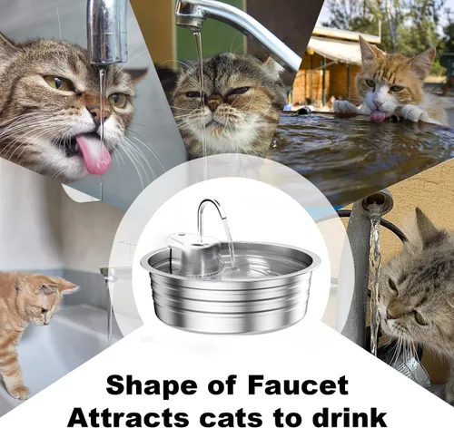 Miniatura 8 de Fuente de agua para gatos de acero inoxidable, fuente de agua para mascotas de gran capacidad de 135 onzas / 4 litros para gatos en interiores