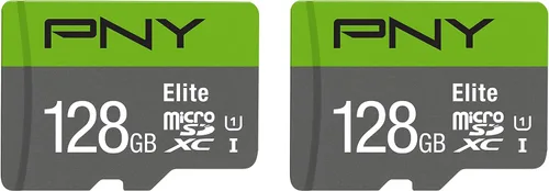 PNY Elite Class 10 U1 - Tarjeta de memoria flash microSDXC de 128 GB, clase 10, U1, Full HD, UHS-I, Micro SD (paquete de 2)