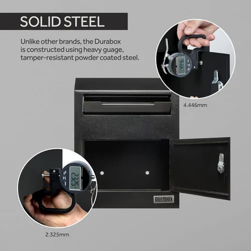 Miniatura 6 de Durabox Caja Fuerte de Depósito con Buzón 12 x 4 x 15 pulgadas de Acero Resistente para Montaje en Pared para Correo, Cartas, Cheques, Llaves, Negro