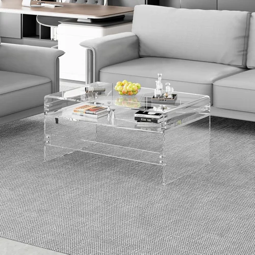 Miniatura 11 de Mesa auxiliar de acrílico grande, mesa iridiscente extra larga de 47.2 pulgadas con alfombrilla de PVC, mesa auxiliar para sala de estar, mesa