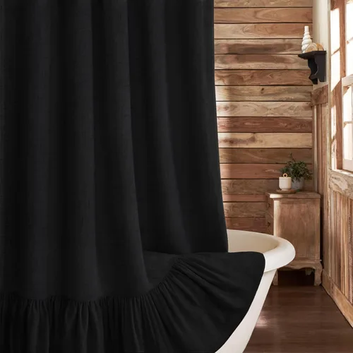 Miniatura 13 de Cortina de estilo rústico con dobladillo y volantes, de lino para baño, tela natural rústica de estilo clásico, 48 x 72 pulgadas (ancho x largo)