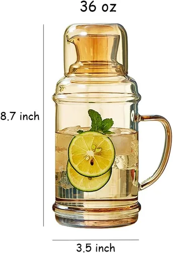 Miniatura 6 de Sizikato Jarra de agua clásica de vidrio ámbar de 36 onzas con vaso de cristal.