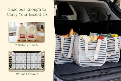 Miniatura 7 de Best Canvas Grocery Shopping Bags - Cloth Grocery Tote Bags - Reusable Cotton Grocery Tote Bags with Bottle Sleeves