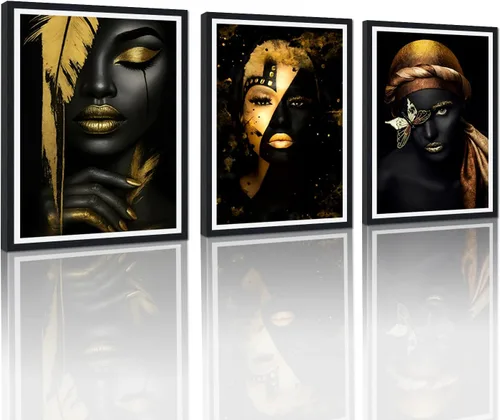 Miniatura 90 de MAMAGO Lienzo decorativo para pared, pintura de belleza dorada y negra, fotos de mujeres africanas, hermosos pósteres de mujer negra, impresiones