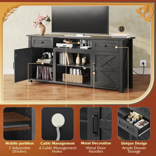 Miniatura 4 de WLIVE Soporte de TV para TV de 75/70 pulgadas, centro de entretenimiento con almacenamiento y toma de corriente, gabinete de consola multimedia