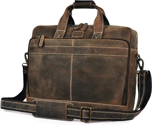Miniatura 14 de LEATHER VILLAGE 16" Bolsa de Mensajero para Laptop de Cuero para Hombres - Bolso de Hombro de Cuero para Viaje y Oficina - Negro