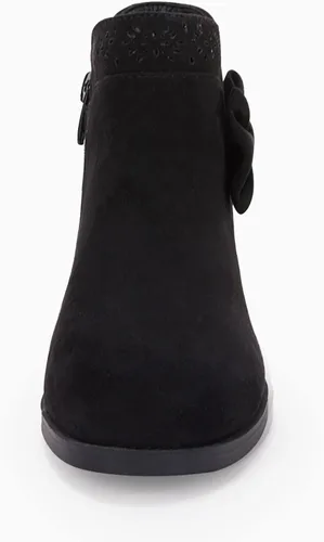 Miniatura 5 de Botas de tobillo con nudo de lazo para niñas y niños, gamuza sintética, corte en V, tacón bajo apilado, cremallera lateral, zapatos Chelsea