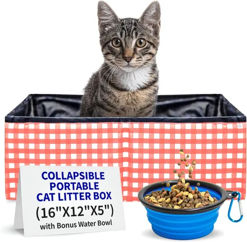 Miniatura 8 de Pet Fit For Life - Vibrante caja de arena plegable para gatos - Portátil, plegable, diseño compacto con cuenco de agua adicional - Ideal para coche