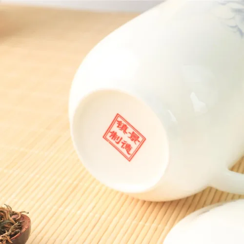 Miniatura 6 de Jingdezhen - Taza de té de porcelana fina con tapa de 12 onzas, taza de porcelana blanca para oficina y hogar (azul y blanco)